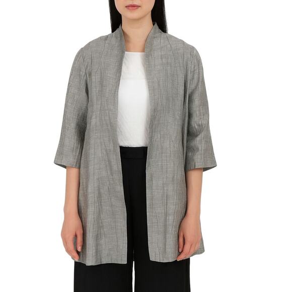 Eileen Fisher Petite Gray Crinkle Linen Open Front Jacket size Small - Picture 1 of 8